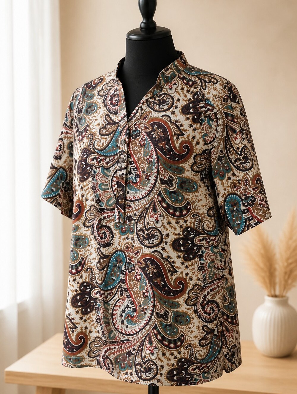 Joanna Plus |  Short Sleeve Paisley Design Blouse Size 1X